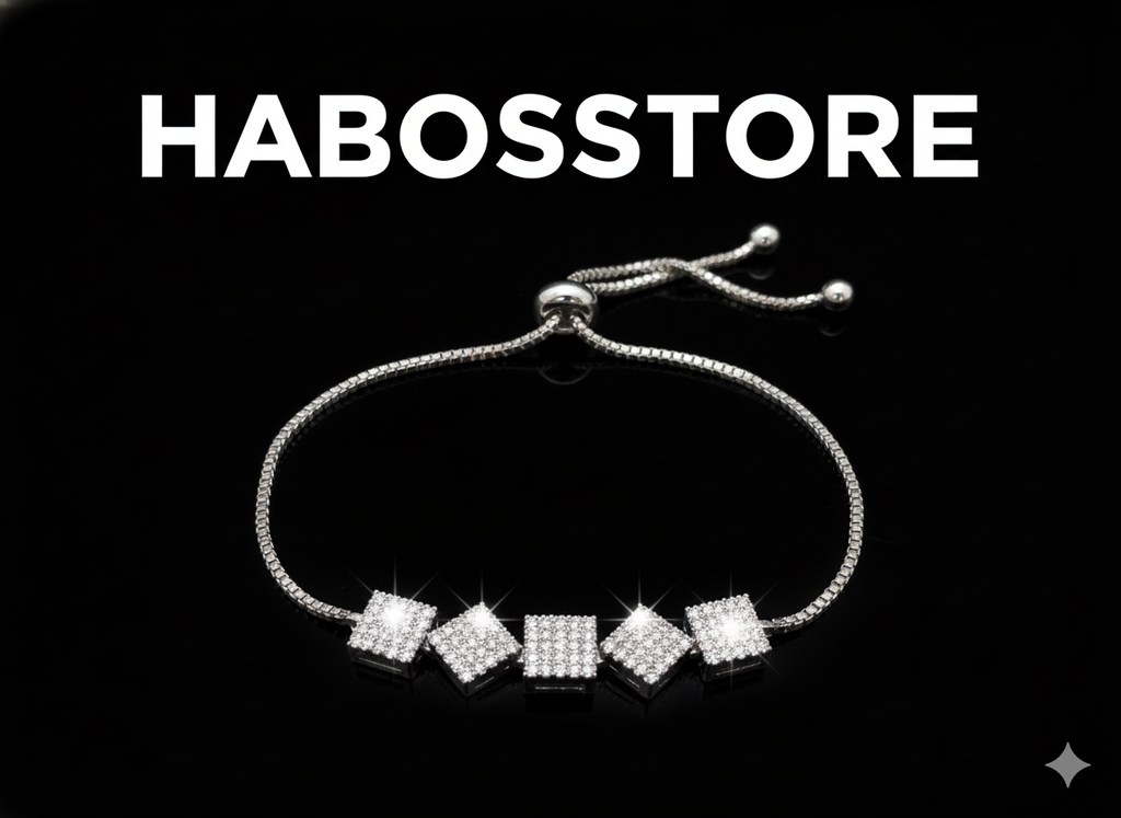 “Sparkle Mix” Zirkon Taşlı Parıltılı Zincirli Üçgen-Kare Taş Detaylı Bileklik Habos Store
