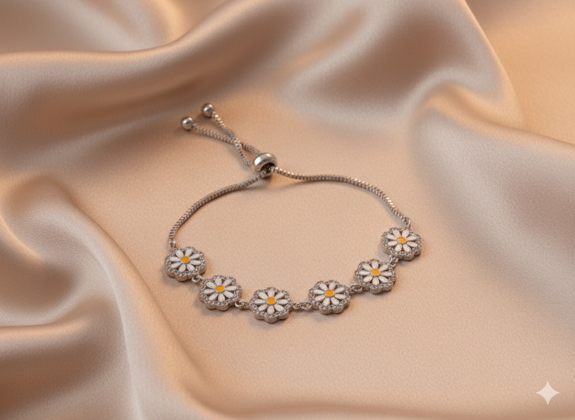 “Daisy Charm” Papatya Zirkon Taşlı Kadın Bileklik Habos Store