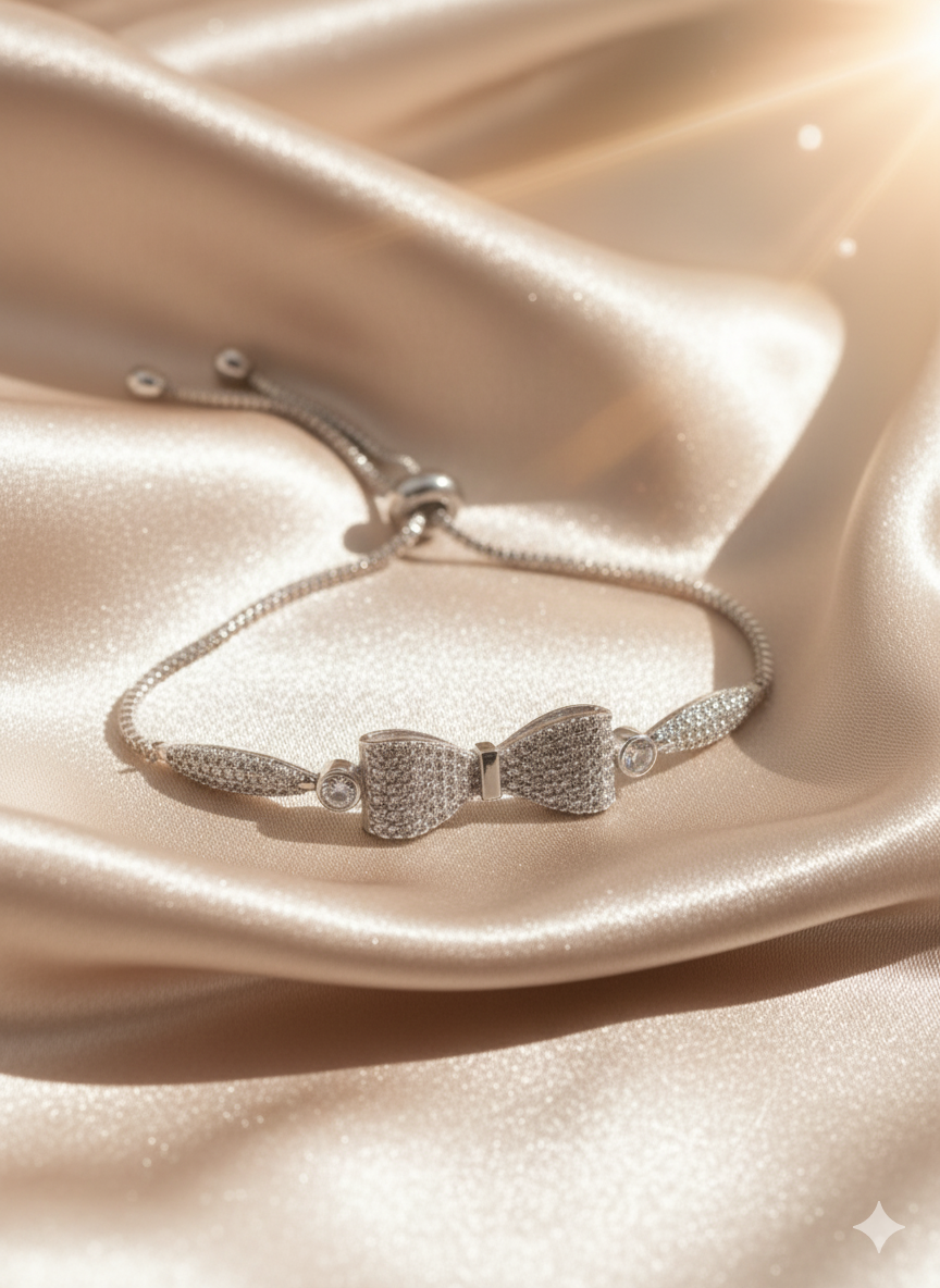 “Silky Sparkle” Kurdele Tasarımlı Zirkon Taşlı Kadın Bileklik Habos Store