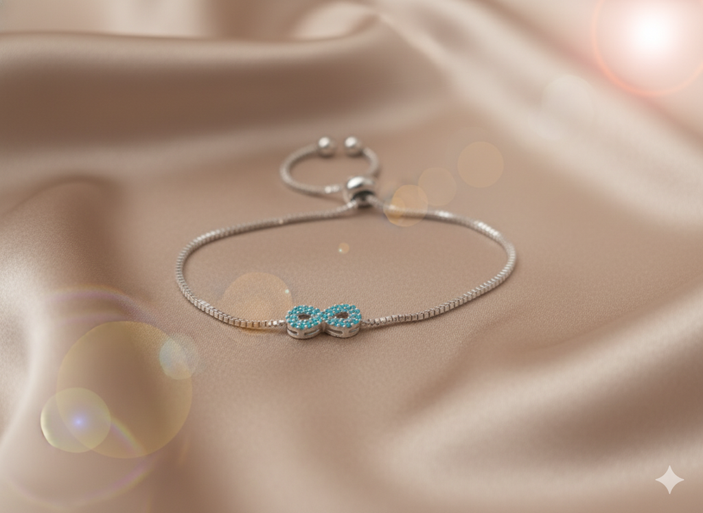 “Blue Infinity” Mavi Taşlı Sonsuzluk İşaretli Zirkon Kadın Bileklik Habos Store