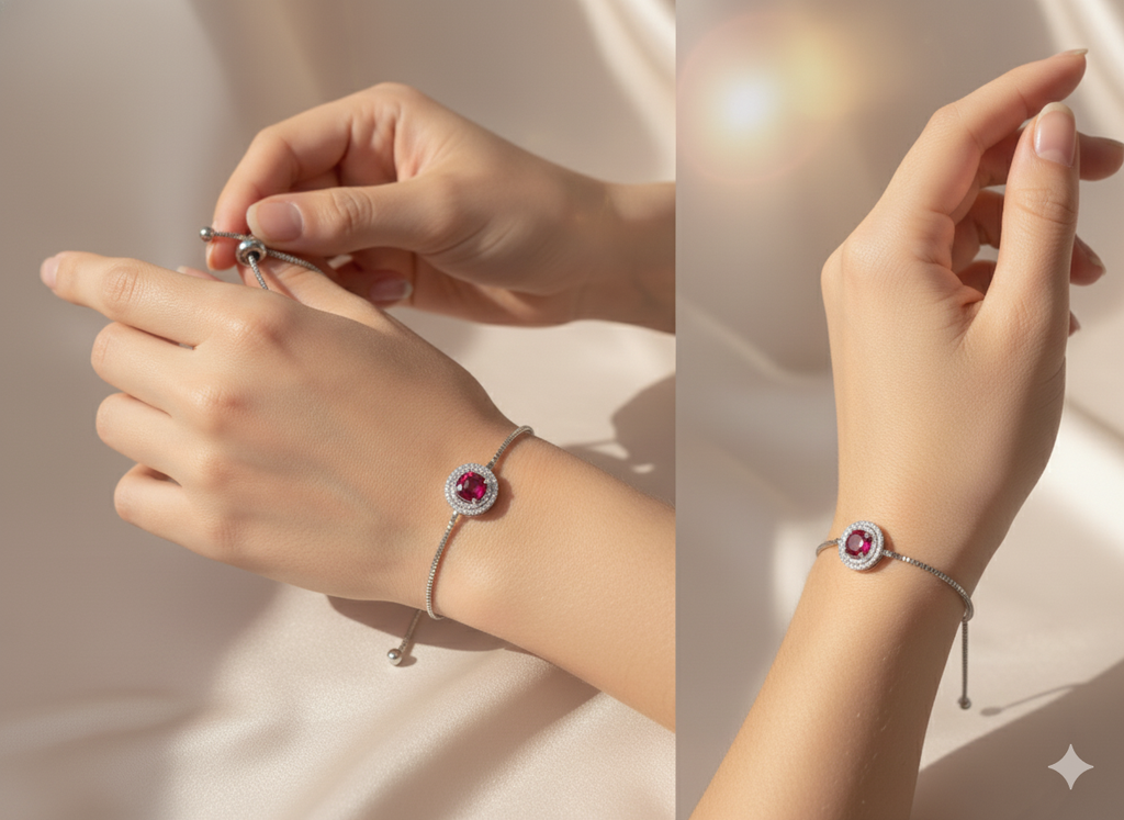 “Red Sparkle” Kırmızı Taşlı Parıltılı Zirkon Kadın Bileklik Habos Store