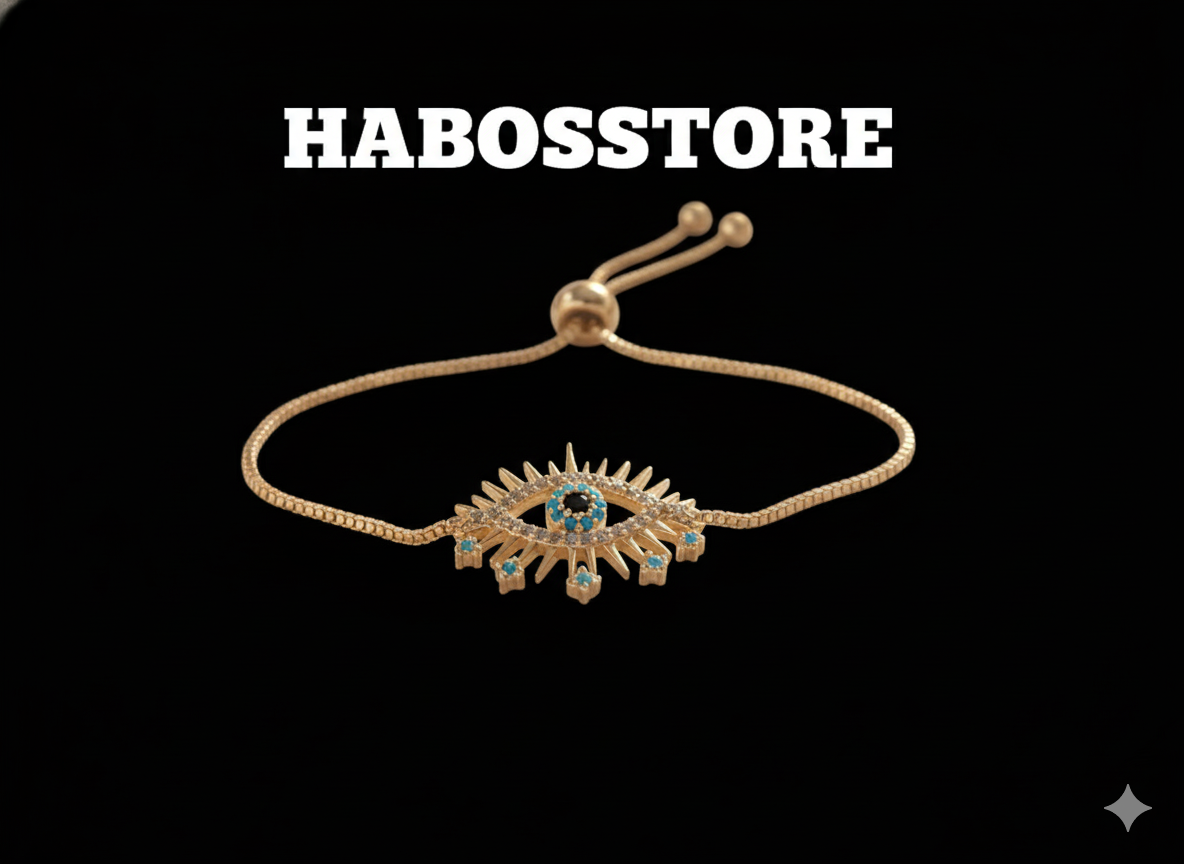 “Golden Eye” Tek Göz Mavi Taşlı Zirkon Altın Kaplama Kadın Bileklik Habos Store