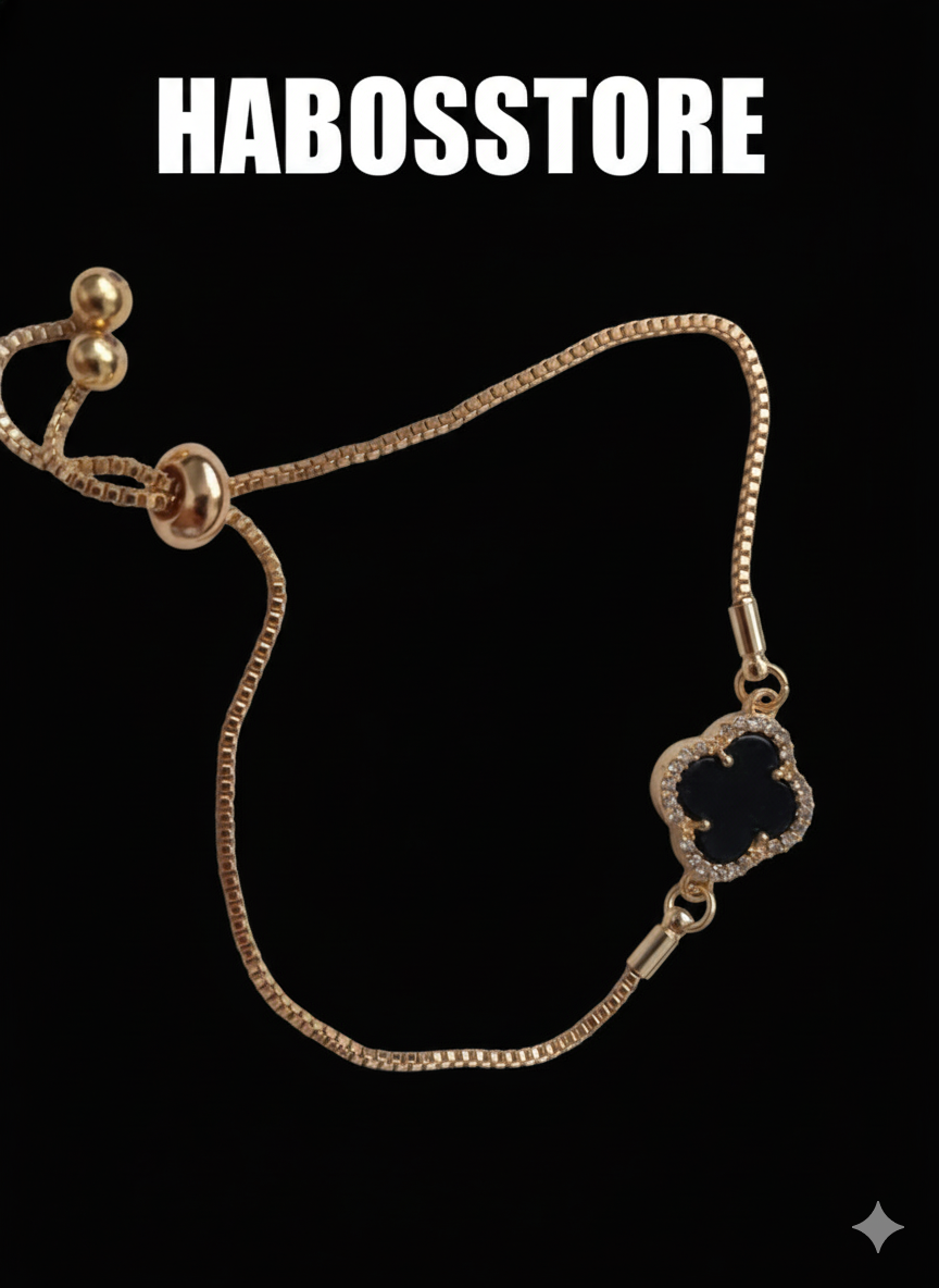 “Black Clover” Tek Yoncalı Siyah Taşlı Kalın Zirkon Kadın Bileklik Habos Store
