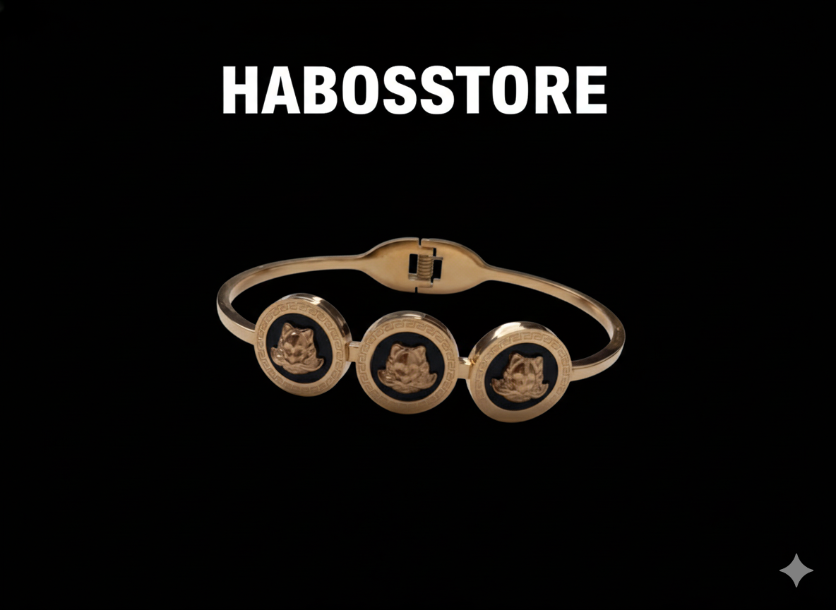 “Golden Lion” Altın Renkli Aslan Figürlü Kelepçe Kadın Bileklik Habos Store