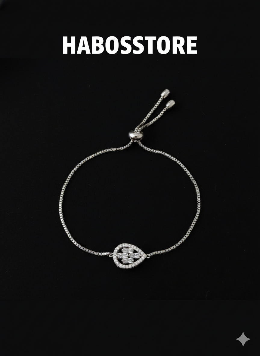 “White Drop” Beyaz Taşlı Damla Formlu Zirkon Kadın Bileklik Habos Store