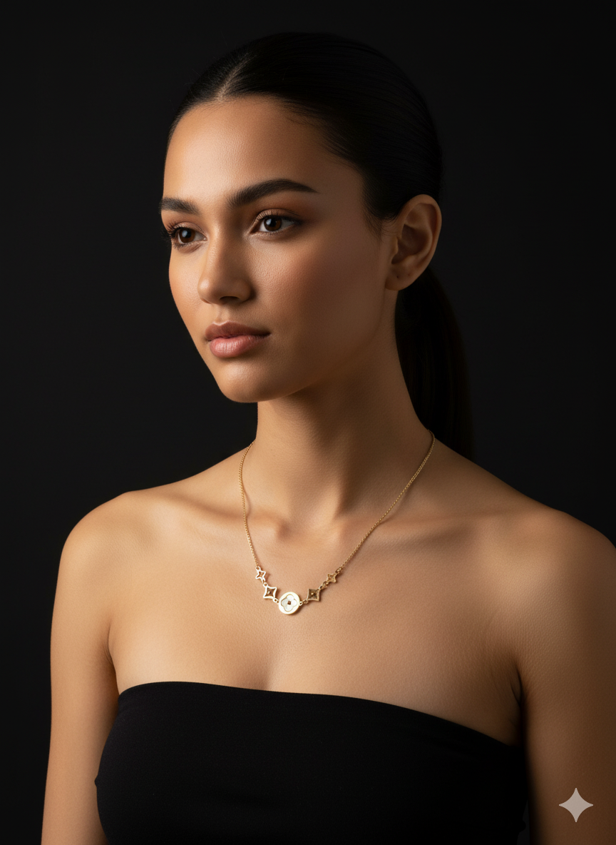 “Star Blossom” Yıldızlı Çiçek Detaylı Paslanmaz Çelik Kolye Habos Store