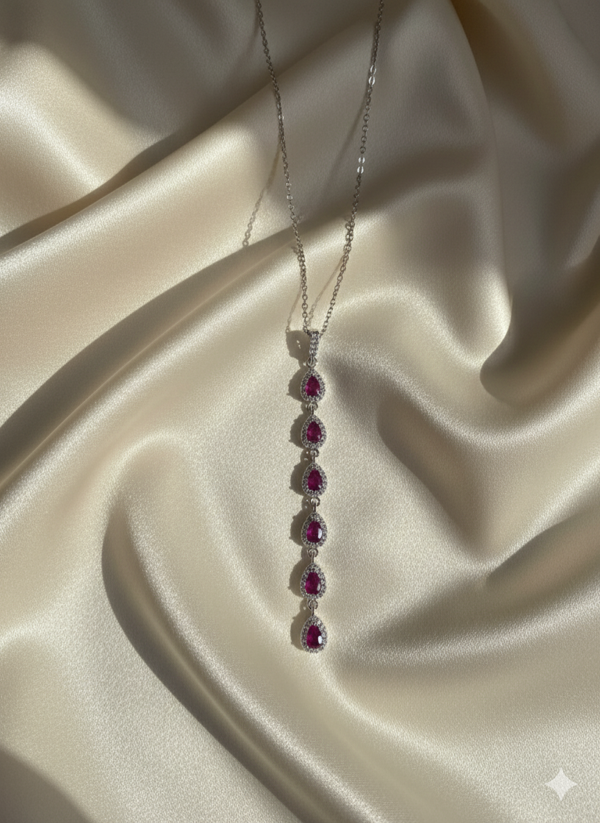 “Purple Cascade” Mor Taşlı Alt Alta Paslanmaz Çelik Kolye Habos Store