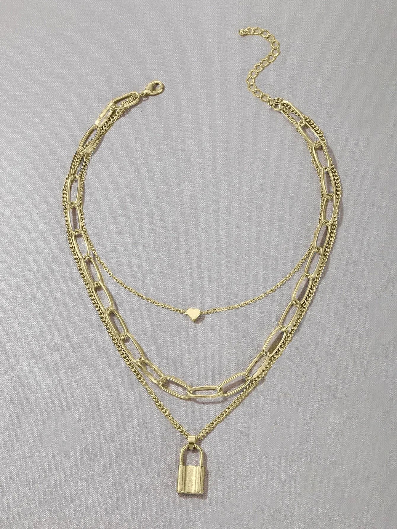 “Golden Heart” Altın Renkli 3 Katmanlı Kalp Zincir Kolye Habos Store