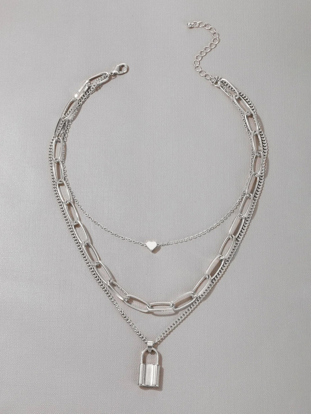 “Silver Heart” Gümüş Renkli 3 Katmanlı Kalp Zincir Kolye Habos Store