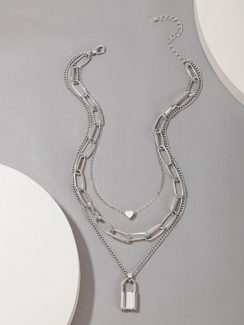 “Silver Heart” Gümüş Renkli 3 Katmanlı Kalp Zincir Kolye Habos Store