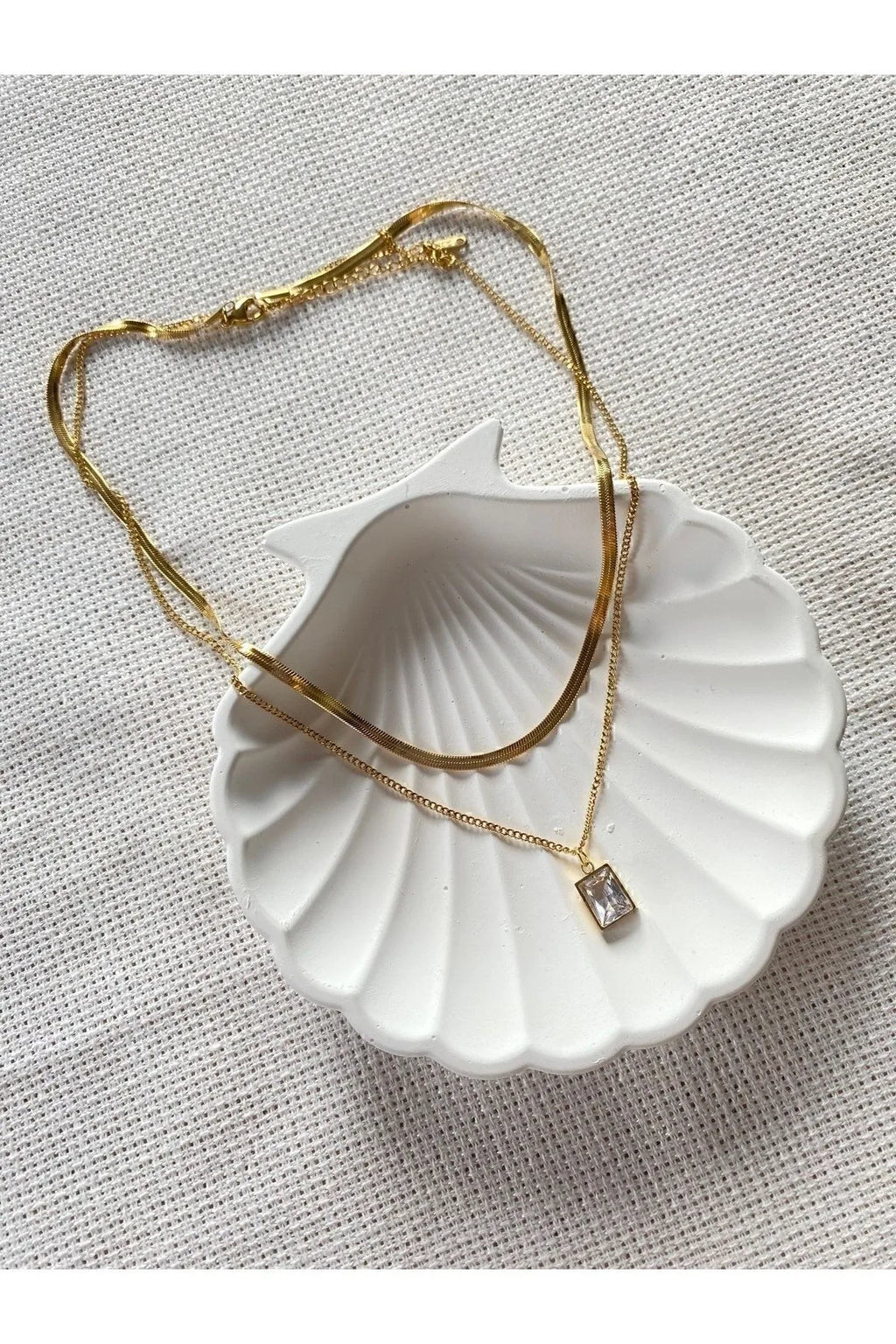 “Golden Duo” İki Katmanlı Taşlı Altın Renkli Kolye Habos Store