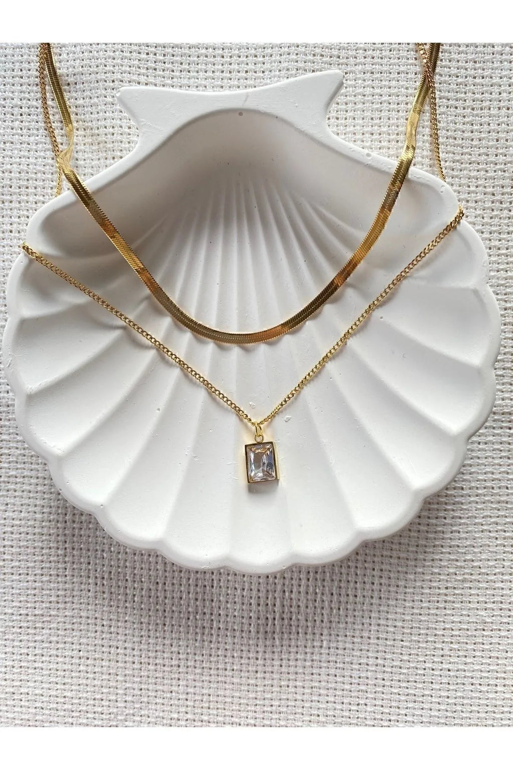 “Golden Duo” İki Katmanlı Taşlı Altın Renkli Kolye Habos Store