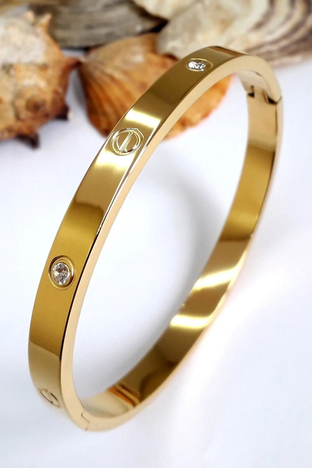 “Golden Stone Cuff” Altın Renkli Taş Detaylı Kelepçe Bileklik Habos Store