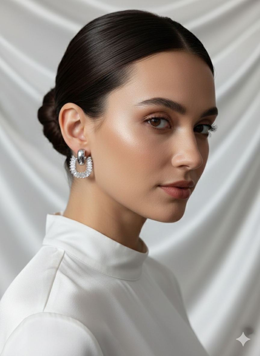 “Silver Sparkle” Taşlı Gümüş Rengi Kadın Küpe Habos Store