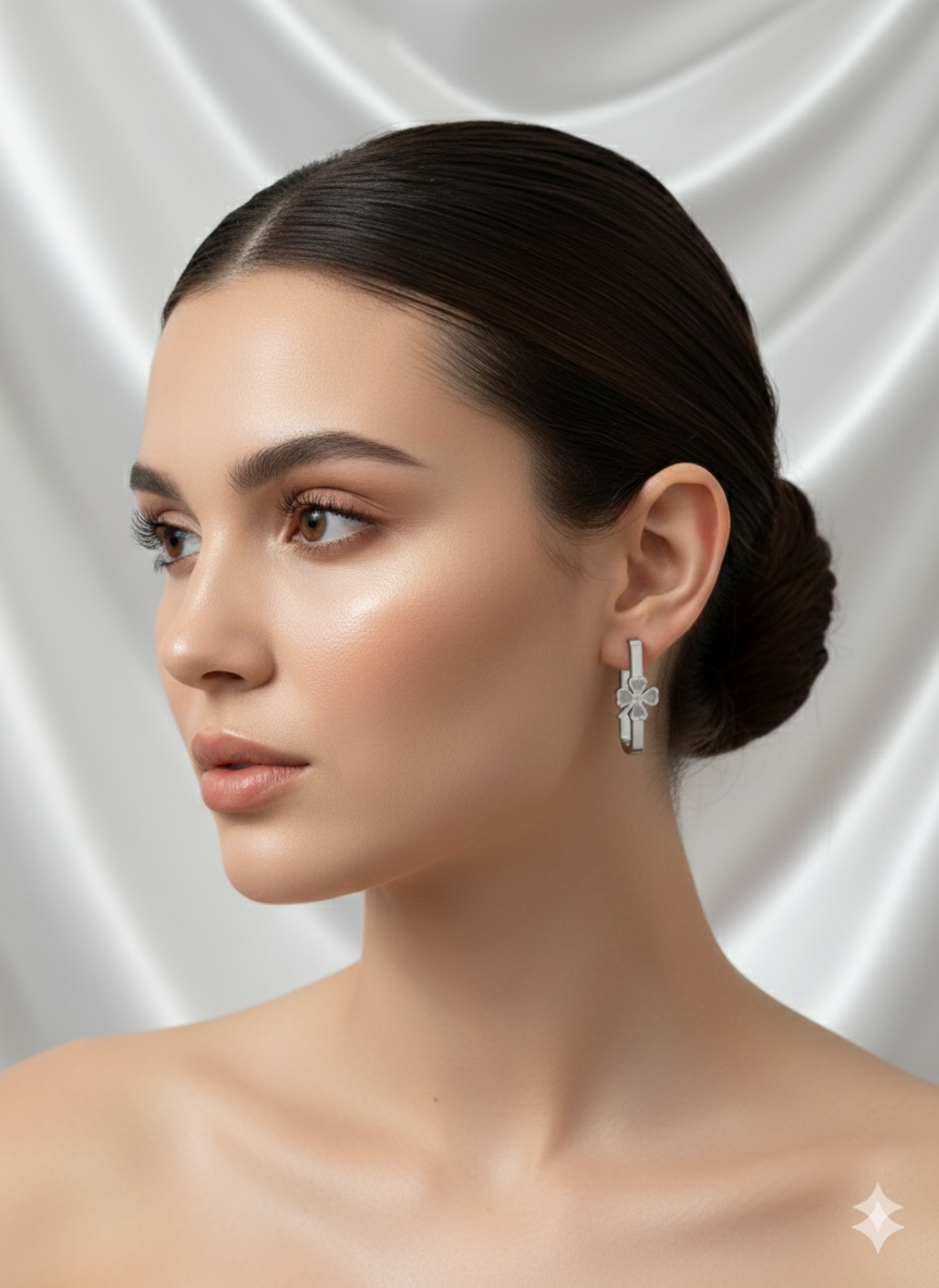 “Silver Elegance” Özel Tasarım Gümüş Rengi Paslanmaz Çelik Küpe Habos Store