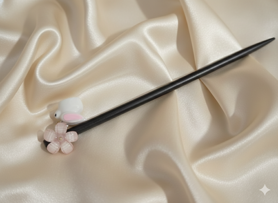 “Bunny Charm” Tavşan Figürlü Ahşap Çin Tokası Habos Store