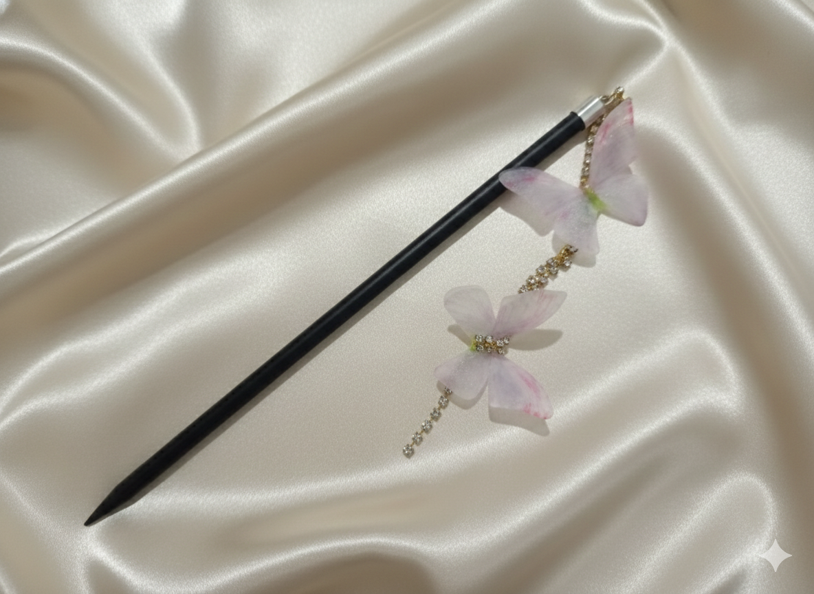 “Fluttering Butterfly” Sallantılı Kelebek Tahta Çin Tokası Habos Store