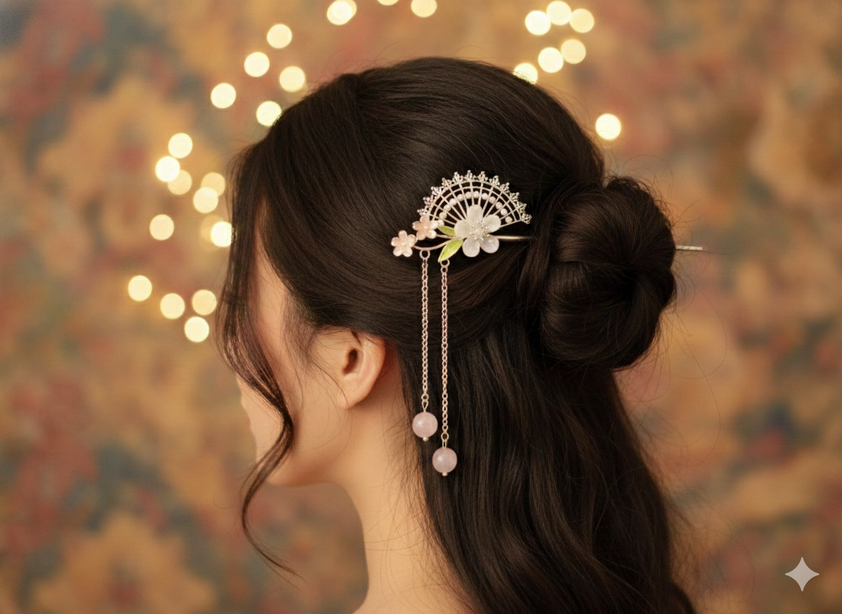 “CrystalDynasty Luxe Hairpin” Paslanmaz Çelik Taşlı Gösterişli Çin Tokası Habos Store